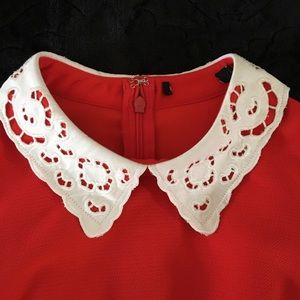 Daring and demure red lace peter pan collar dress Clearance